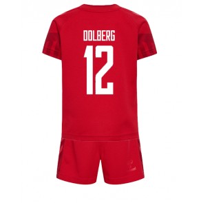 Danmark Kasper Dolberg #12 kläder Barn VM 2022 Hemmatröja Kortärmad (+ korta byxor)